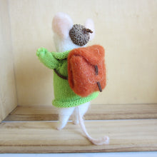Felt mouse with Green jumper and Backpack