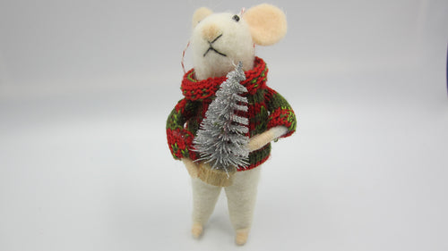 Felt Christmas mouse with Silver tree